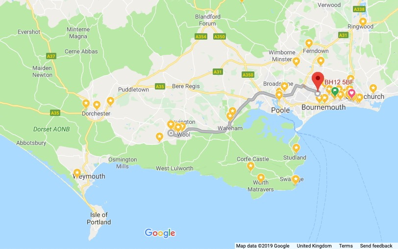 Bournemouth to Wool route